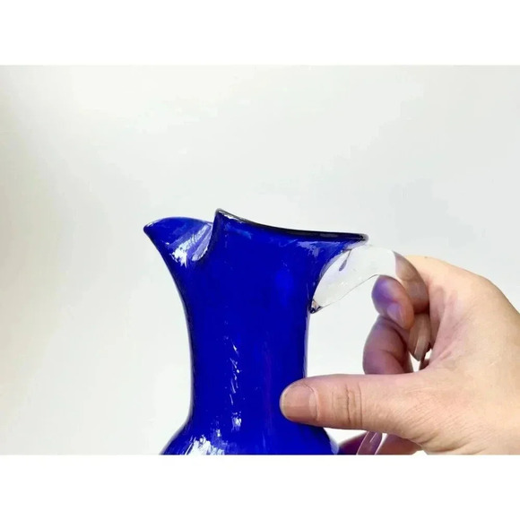 Cobalt Blue Tortoise Shell Patterned Midcentury Modern Retro Vintage Pitcher - Picture 8 of 8